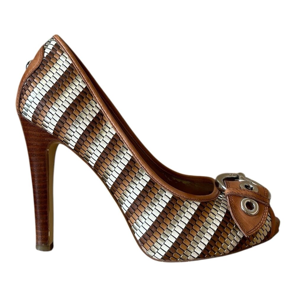 BCBGirls BG-Elga Amaretto Woven Peep Toe Pump Size 7M 4.25in Heel